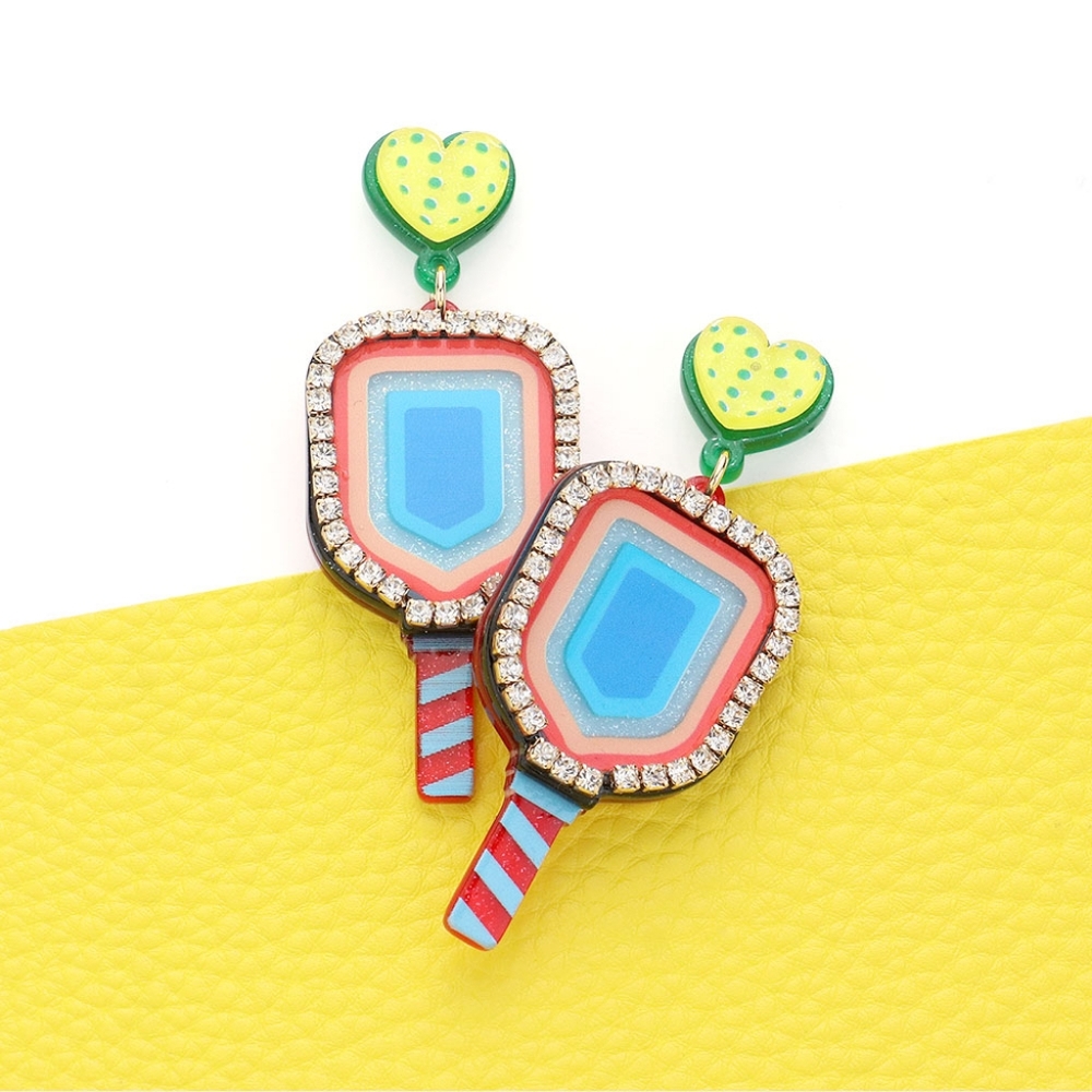 MultiColored PickleBall Earrings 2.5" Trendy Dangle Paddle Blue Green